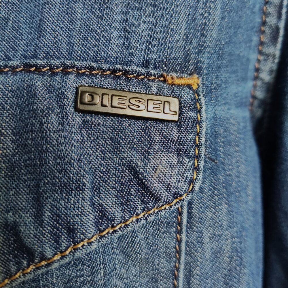 Diesel Western Distressed Chambray Snap Front Cotton Thin Soft Denim Shirt Sz S - Picture 8 of 11